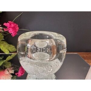 Baccarat France Crystal Candle Holder Vintage Round Bubble Design Pressed‎ Glass